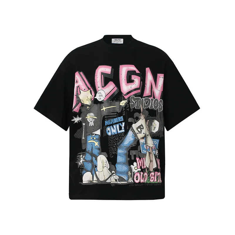 Men's Fashion Hip Hop Rock T Shirt High Streetwear Painted Graffiti Tees Oversized Loose Fit Y2K Style Short Sleeve Tops