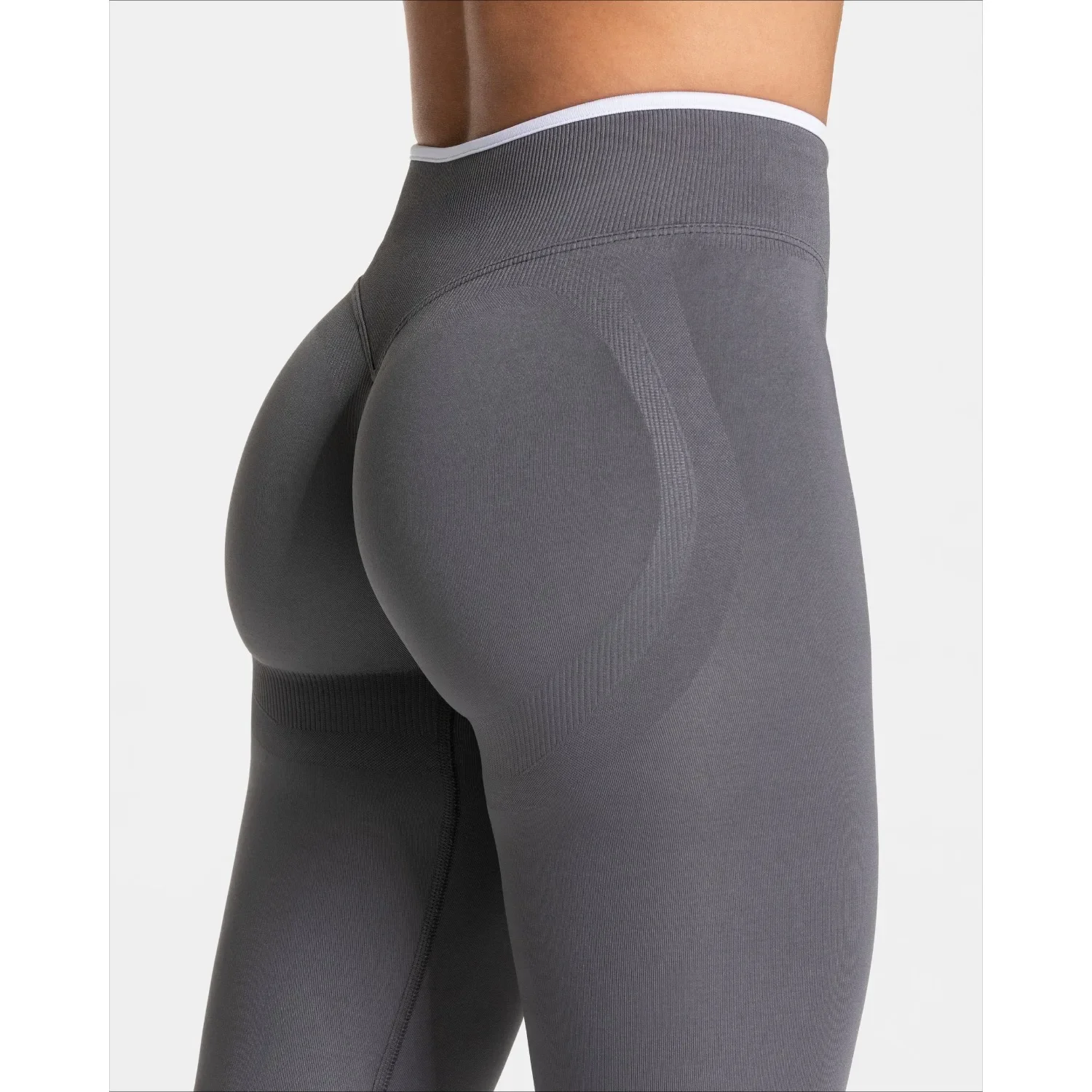 Dames naadloze gym effen kleur sportbroek witte rand taille strakke hoge taille heup tillen yogabroek hardlooptrainingsbroek