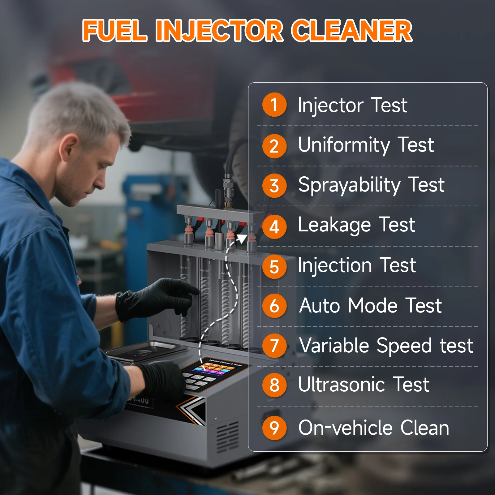 FOXWELL JT400 GDI Pulitore per iniettori di carburante 4 cilindri EFI FEI Pulitore Tester Pulitore Tester di resistenza ad ultrasuoni Pulizia per auto