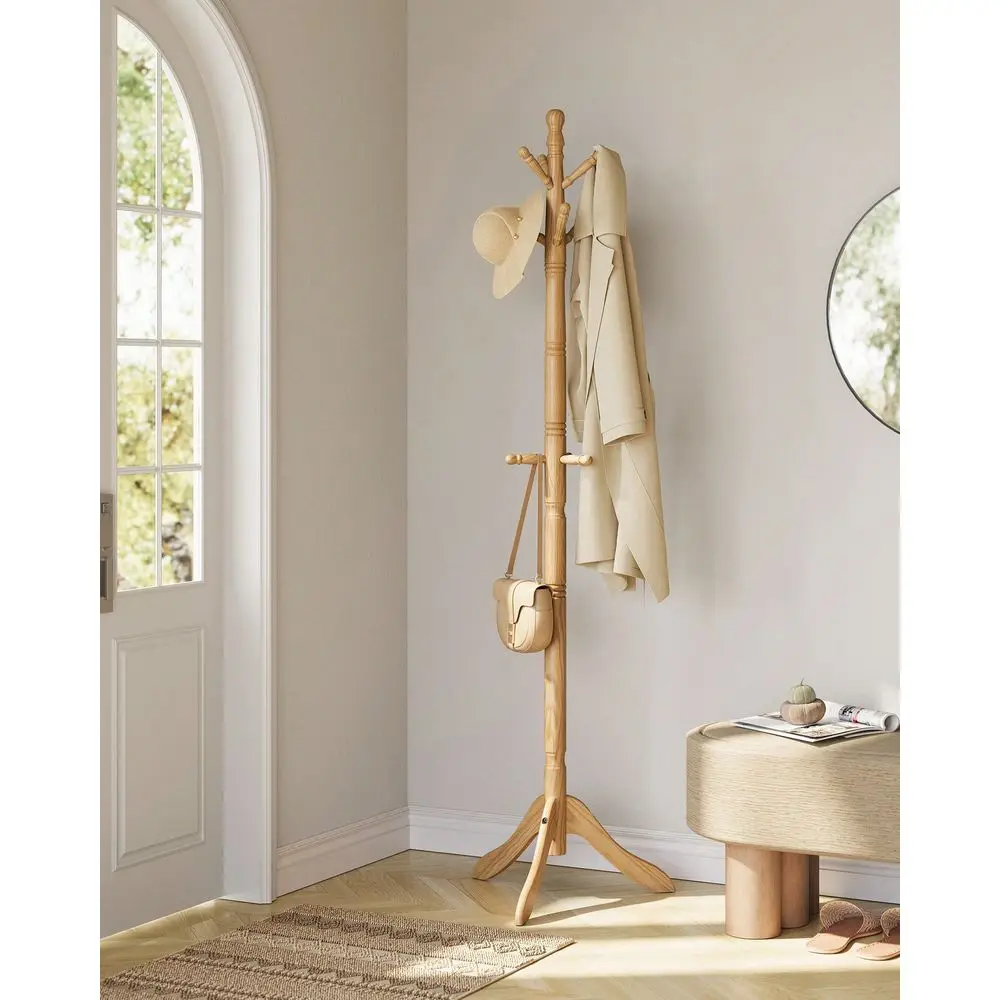 

Solid Wood Coat Rack And Stand Free Standing Hall Coat Tree With 10 Hooks For Hats Bags Purses For Entryway Hallway
