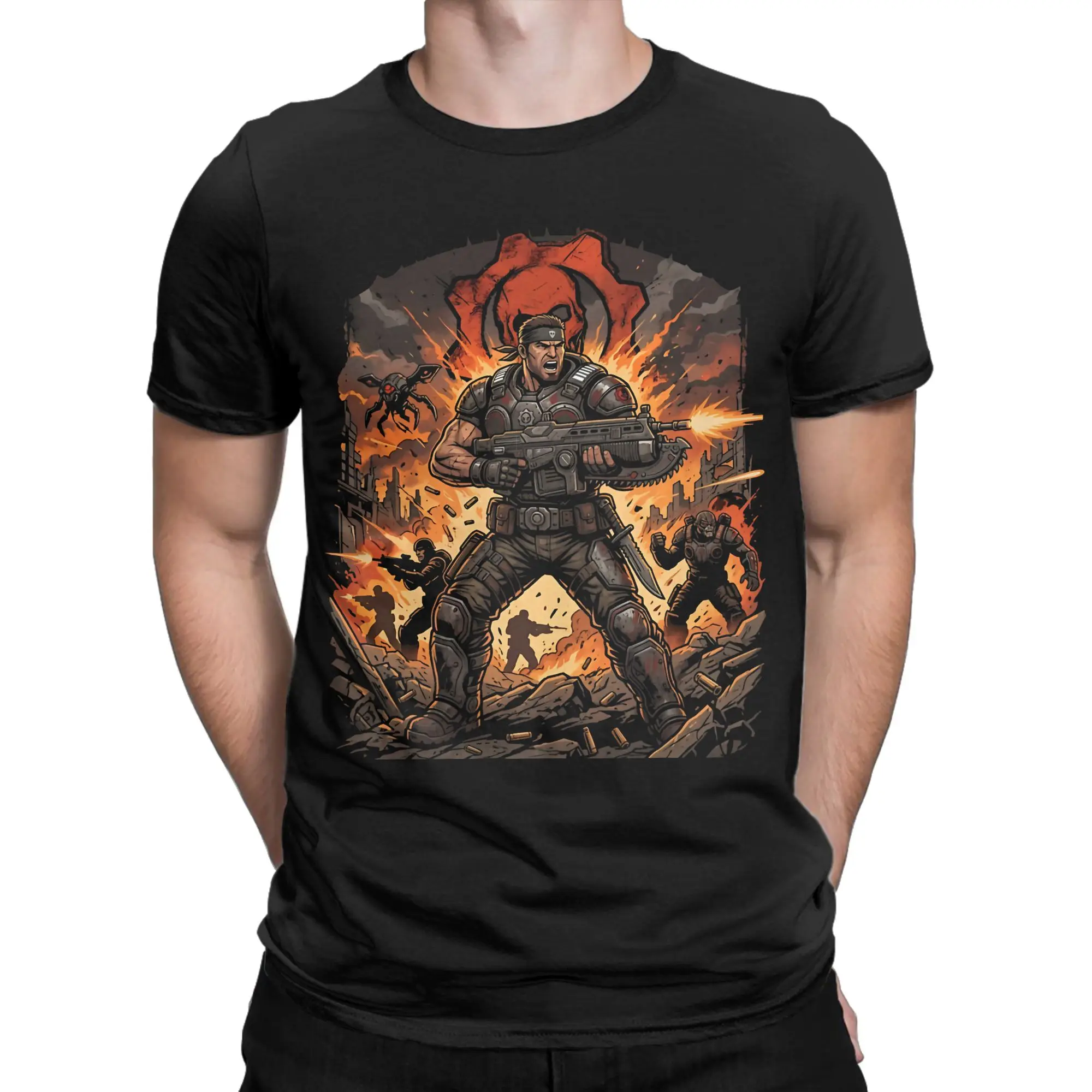 G-Gear W-Wars Game T Shirt Men Women Pure Cotton Funny T-Shirts Round Neck Marcus Fenix Tee Shirt Short Sleeve Tops New Arrival