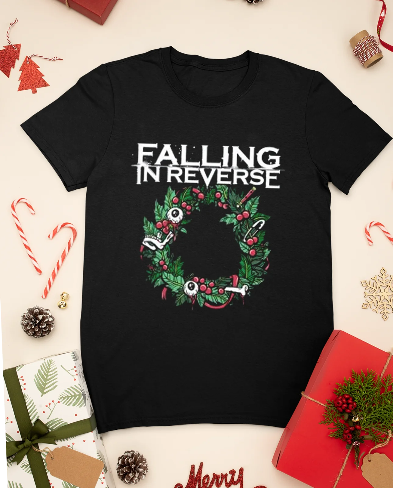 Falling In Reverse Merry Christmas Short Sleeve Black All Size Shirt AC1038