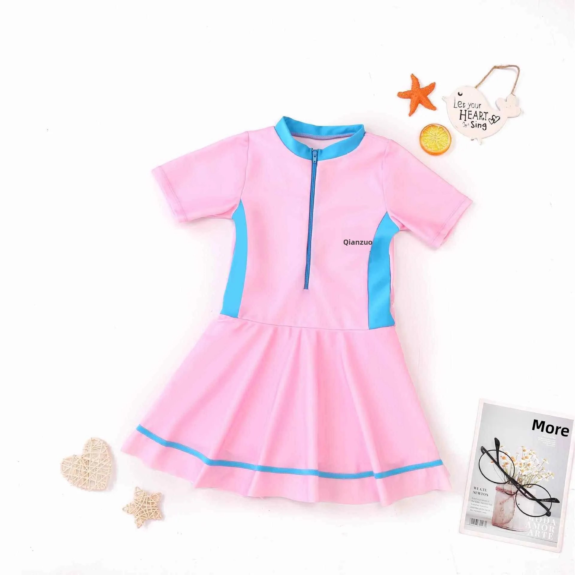 Girls' One-Piece Swimsuit Children's Sunscreen Thermal Water Park Special New Model Fast-Drying Geometric Pattern Swimwear