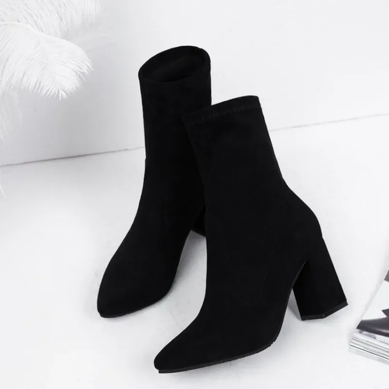 Thick Heel Women Short Boots Fashion Slimming Ankle Booties classic Style Autumn Winter Female Pointed Toe Women Boots D64