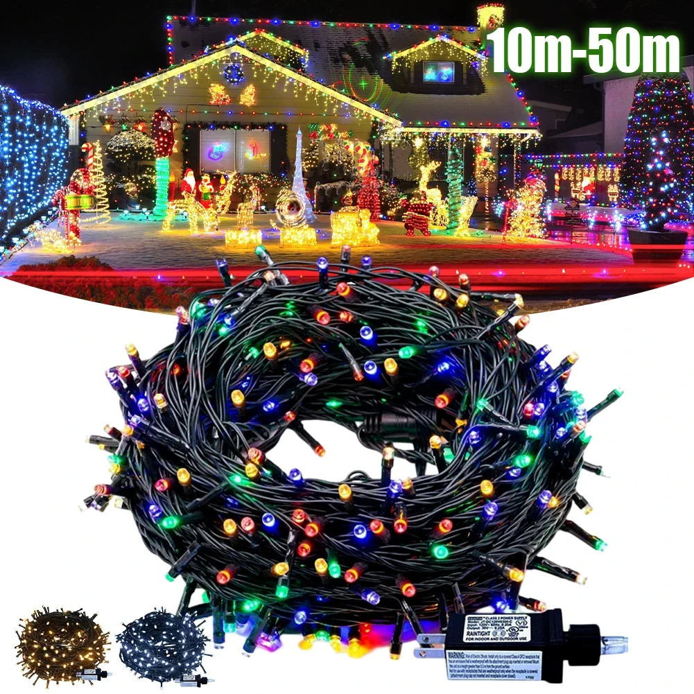 10/20/30/50m ip67 à prova dip67 água ue/eua plug luzes de natal ao ar livre led string guirlanda luz casa jardim festa decoração de ano novo