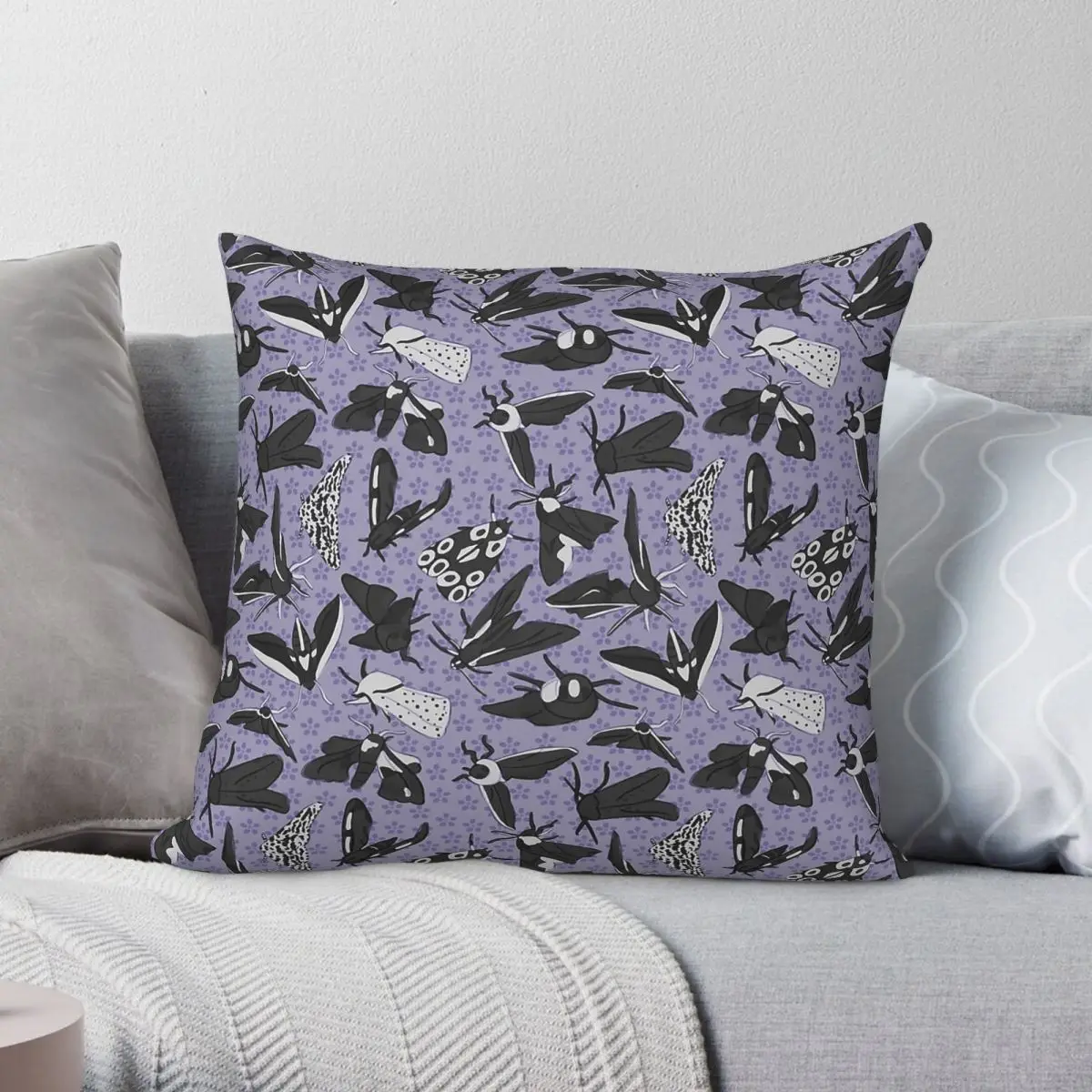 Periwinkle Moths Insects Pillowcase Polyester Linen Velvet Printed Zip Decor Pillow Case Room Cushion Cover
