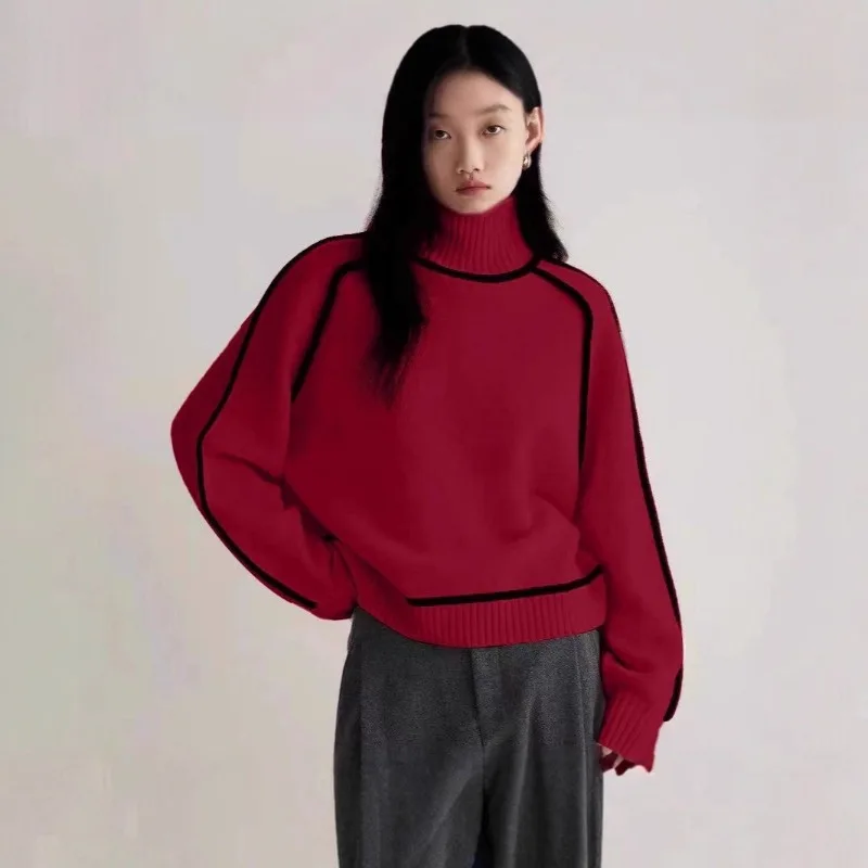 2026 moda maglione lavorato a maglia allentato pullover dolcevita da donna autunno inverno top casual a maniche lunghe Lady maglioni stile pigro