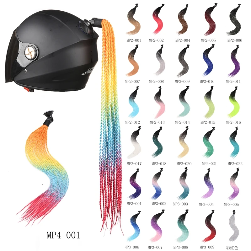 

2023 New Motorcycle Helmet Braids Woman Braids Wig For Motorbike Helmets 20 Colors Twist Dual Pigtail Ponytail With Sucker Bow