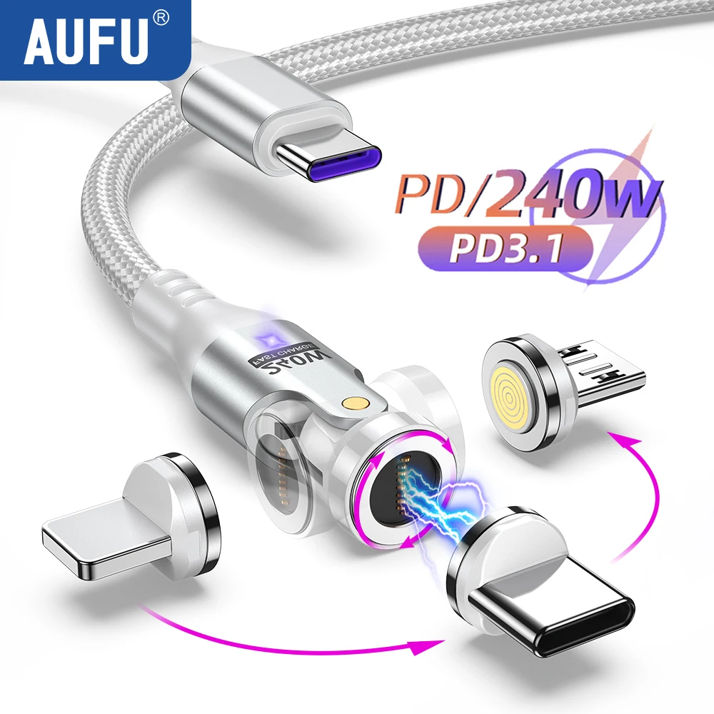 AUFU 마그네틱 USB C to USB C 타입 케이블, PD3.1 초고속 충전, 아이폰 16, 15 프로 맥스, 맥북 노트북, 삼성 샤오미, 5A, 240W