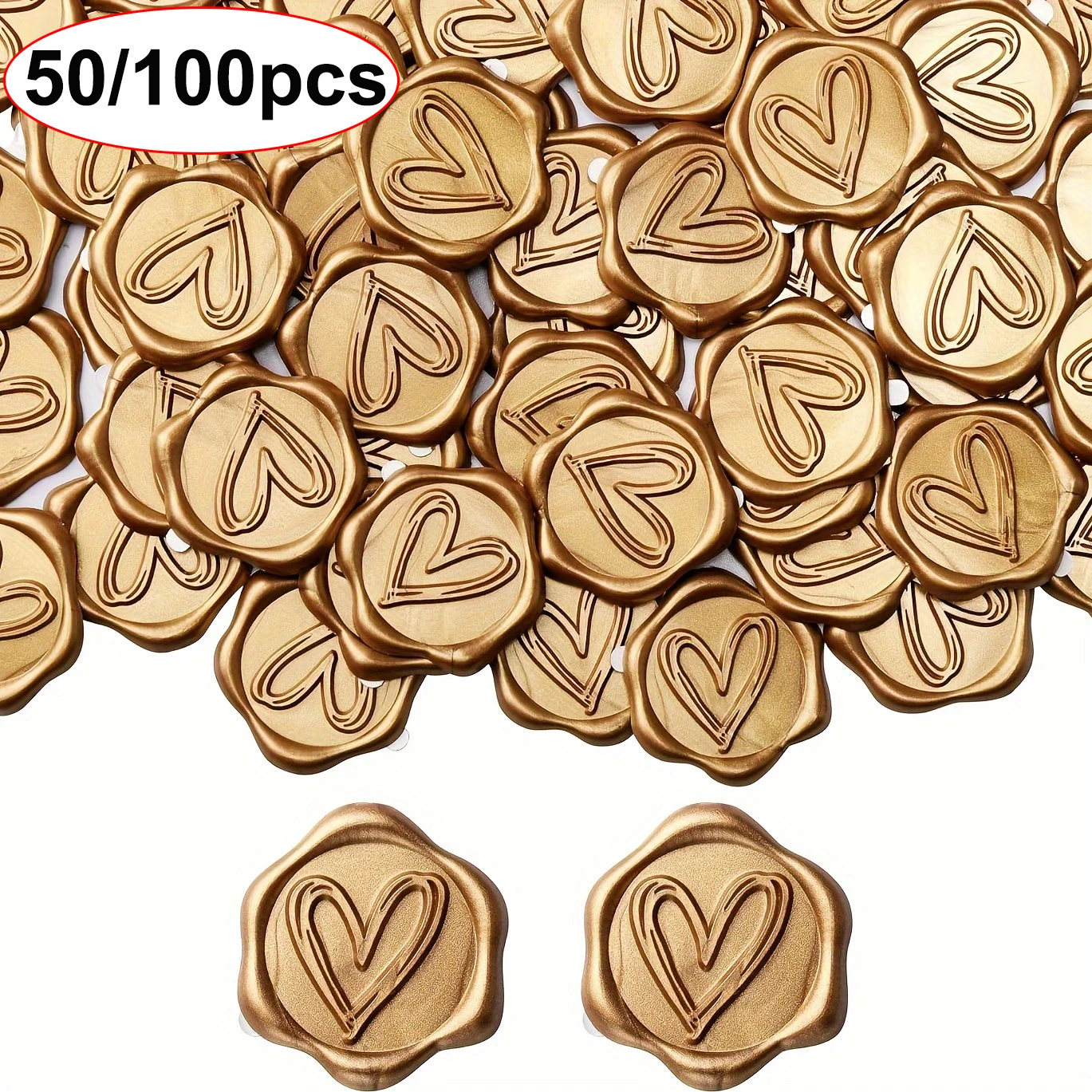 50/100 Uds. Pegatinas de sello de cera de corazón, pegatinas de sello de sobre, sellos de sobre, pegatinas doradas autoadhesivas para boda, fiesta, cumpleaños