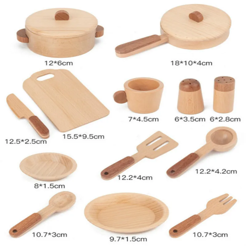 Juguetes preescolares de madera Natural para niños, frutas y verduras, casa de juegos de simulación, utensilios de cocina, juguetes cognitivos en miniatura de madera