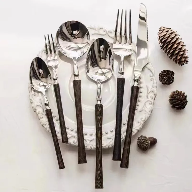Huanghuali Wood Slim 304 Stainless Steel Cutlery Set French Tableware Beauty Knife Spoon Fork Restaurant WeddingTable Top Items