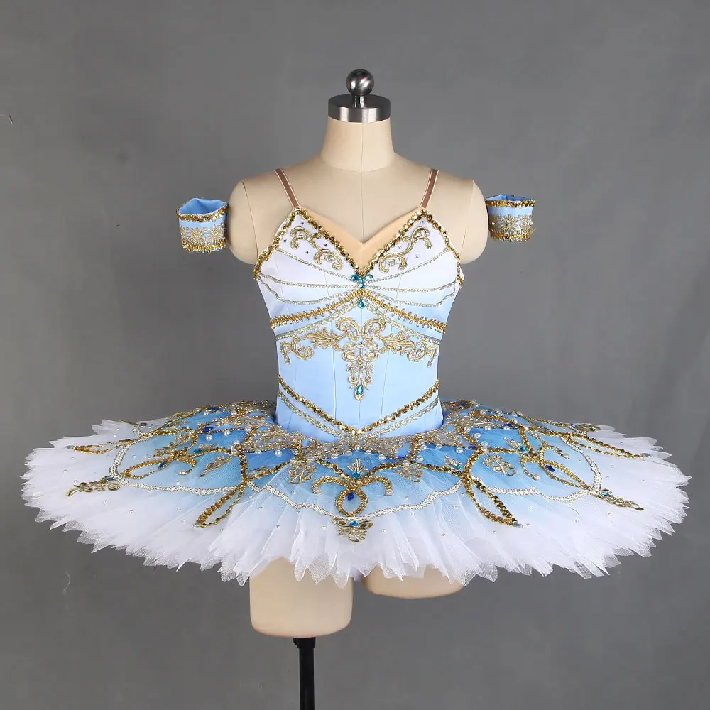 

B20022 Ombre Blue Professional Ballet Tutu with Gold Trims Women Girls Ballerina Stage Performance Costumes Competition Tutus