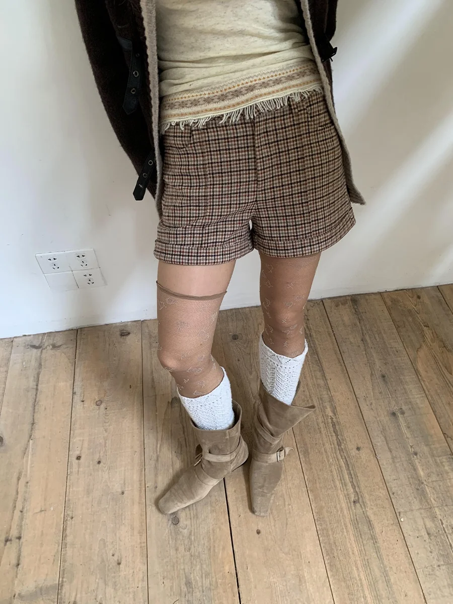 

DKZ Women's Tweed ort Pants Autumn Winter New Sle Vintage Slim Fit Casual Trousers Ladies' Daily Wear Straight Cut