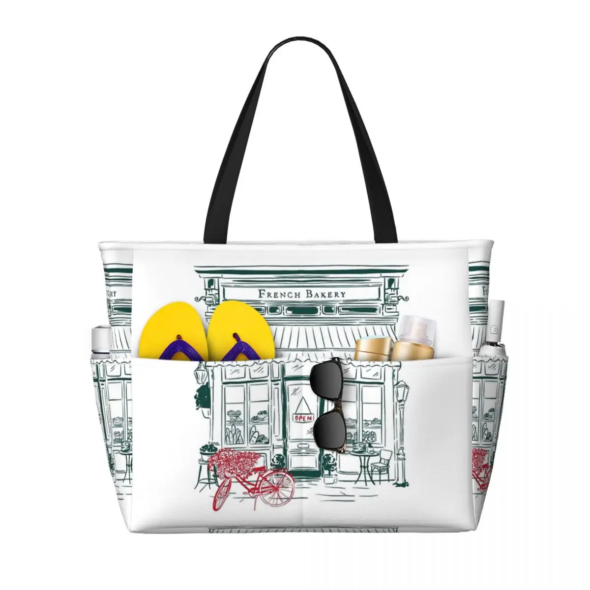 

French Bakery Beach Tote Bag Sport Gym Yoga Duffle Large Tote Bag Women Travel Bag Fitness bag