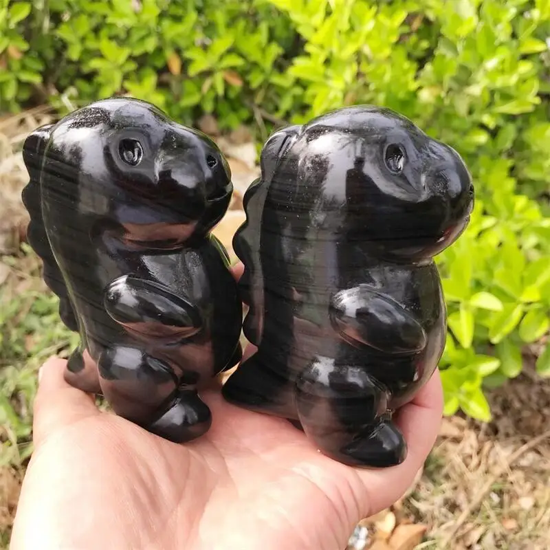 Natural Clear Obsidian Dinosaur Carving Statue Carved Crafts Polished Healing Figurine Home Ornament Gift 1PCS