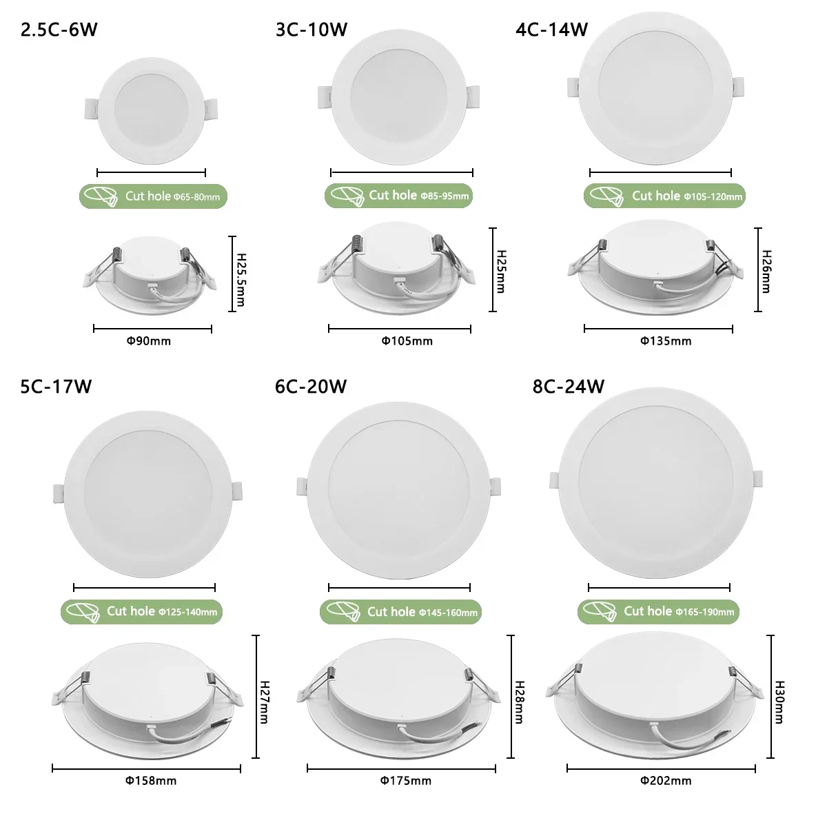 2-10pcs/lot Round Led Panel Light Led Downlight AC100-240V 3000K 4000K 6000K 10W 17W 24W Spot for Home Foyer Indoor Lighting