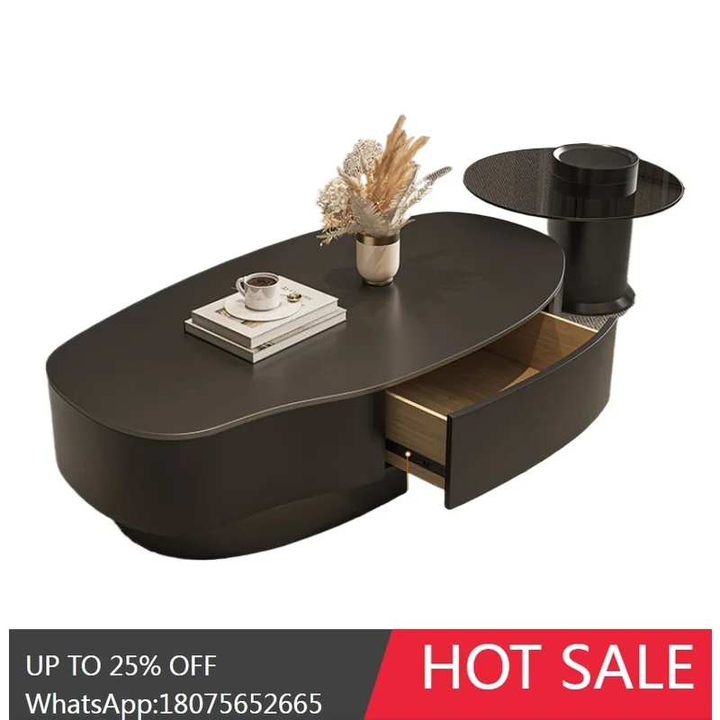 RWJ Shaped Stone Plate Mango Coffee Table Large and Small Apartment Type High-Grade Oval Minimalist