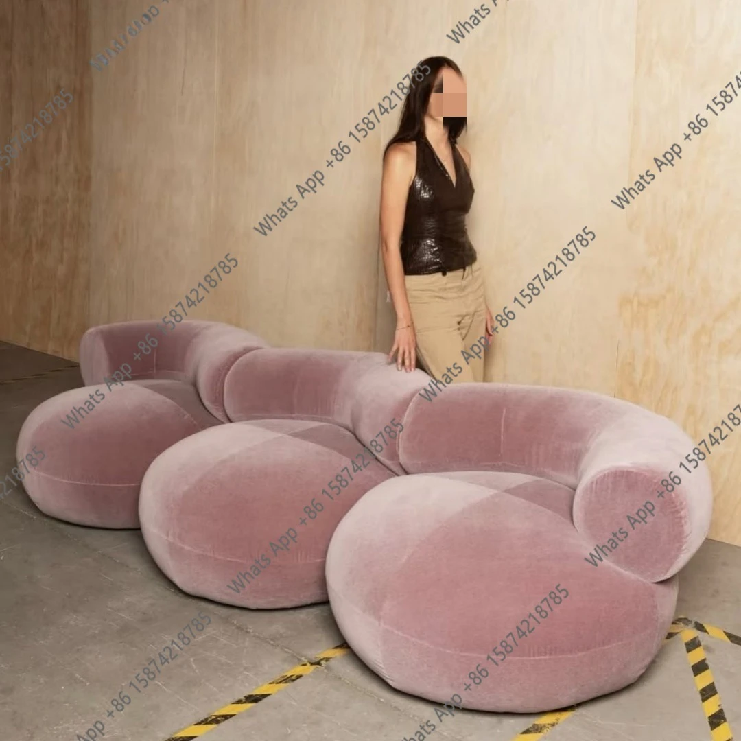 Nordic French cream style medieval design velvet arc replica lotus root powder cloud three-person single living room sofa