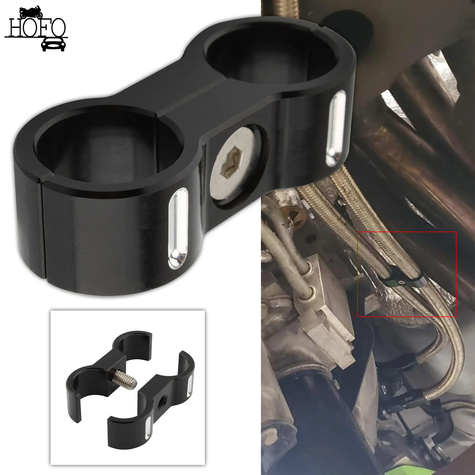 Braided Rubber Hose Line Clamp Aluminum Anodized Line Separator Divider Clamp Kit Black For Harley GM 883 Breakout Fat Boy 1200