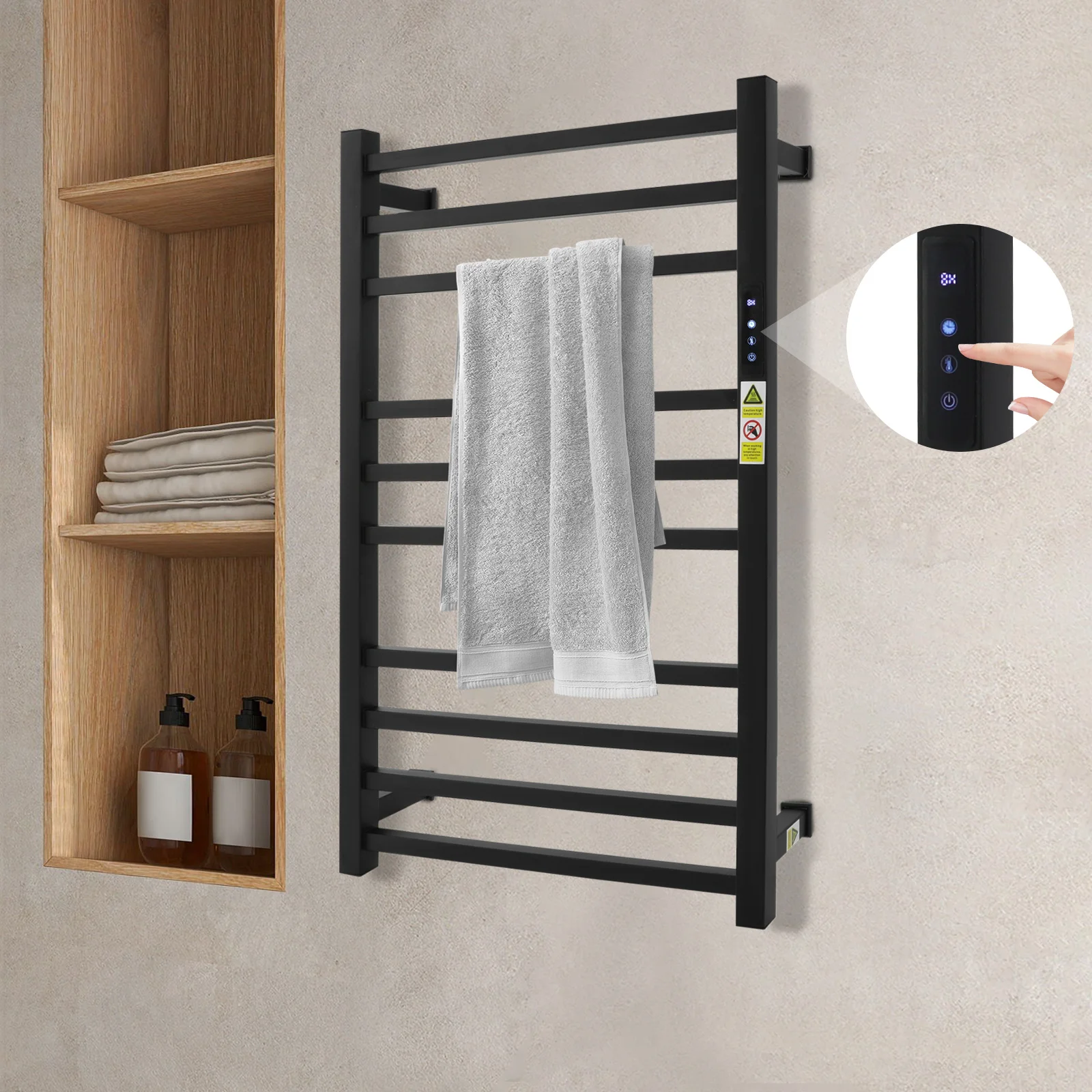 벽걸이형 전기 타월 랙, 10-로드 대형 공간 120W 빠른 가열 침실 욕실 주방 세탁실 스파 사우나용