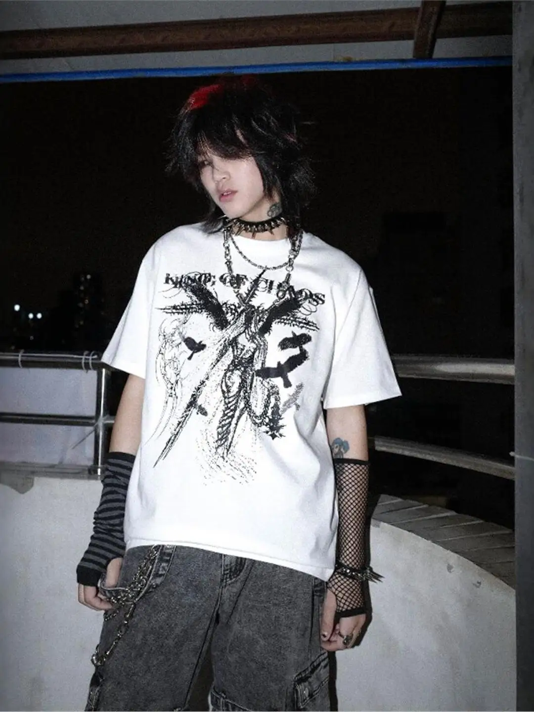 Summer Women's Night Knight Pure Cotton Loose Short Sleeve T-shirt Punk Style Dark Culture Cute Japanese Sweet Design round Neck