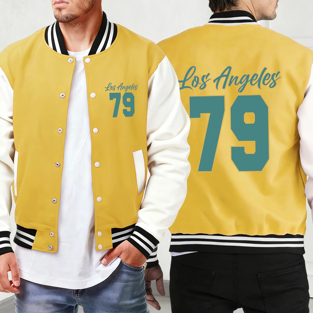 

Лос-Анджелес номер 79, куртка с буквенным принтом, унисекс, уличная карманная спортивная одежда, свободная классическая бейсбольная форма, осенняя модная мужская одежда