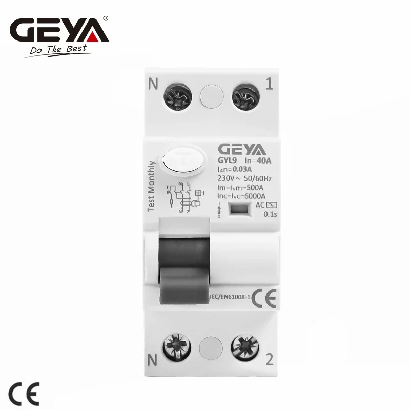 

GEYA GYL9 AC Type RCCB Residual Current Circuit Breaker AC ELCB 2 Pole 25A 40A 63A 100A RCD 6KA