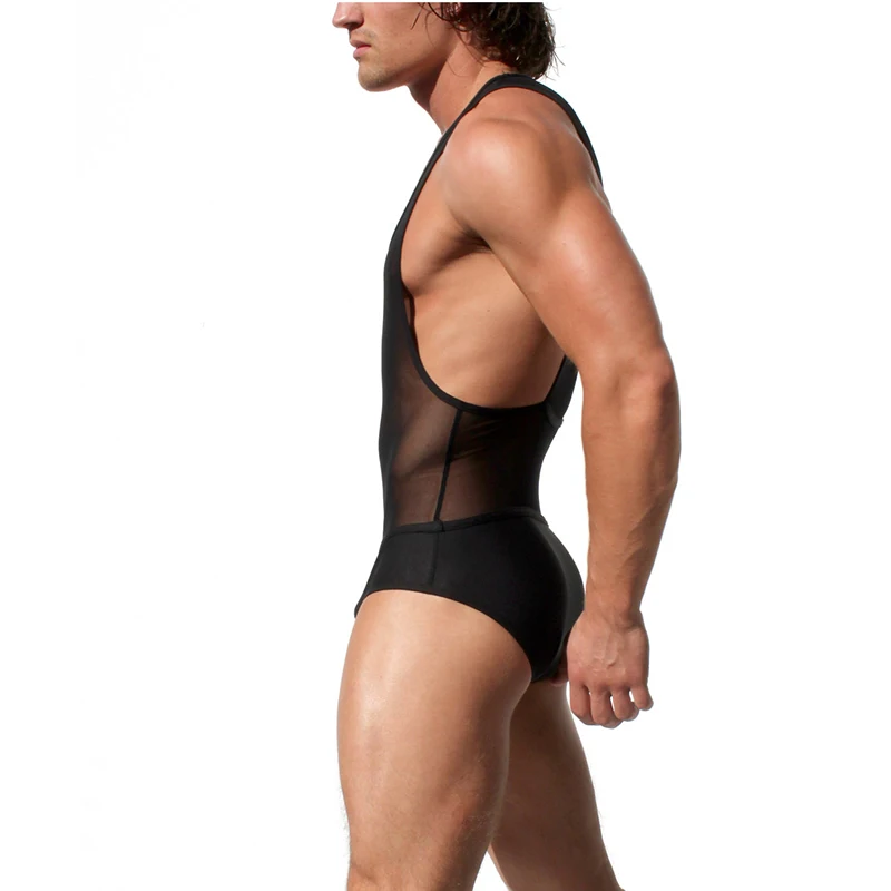 One Piece Men Sexy Underwear Bodysuit Mens Leotard Man Shapers Full Body Black Transparent Erotic Lingerie Bodysuits Body Wear