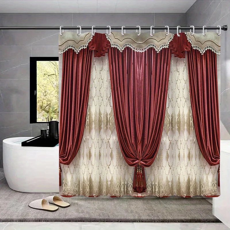 Chic waterproof shower curtain set with 12 hooks, non-slip bath mat, U-shaped toilet Rug & lid cover-durable polyester fabric,