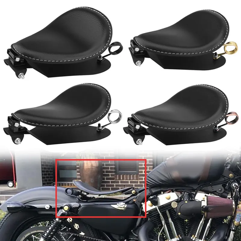 Schwarze Motorrad-Solositzkissen-Sitzfeder mit Sitzbasis für Harley Custom Chopper Bobber Honda Yamaha Kawasaki Suzuki Universal