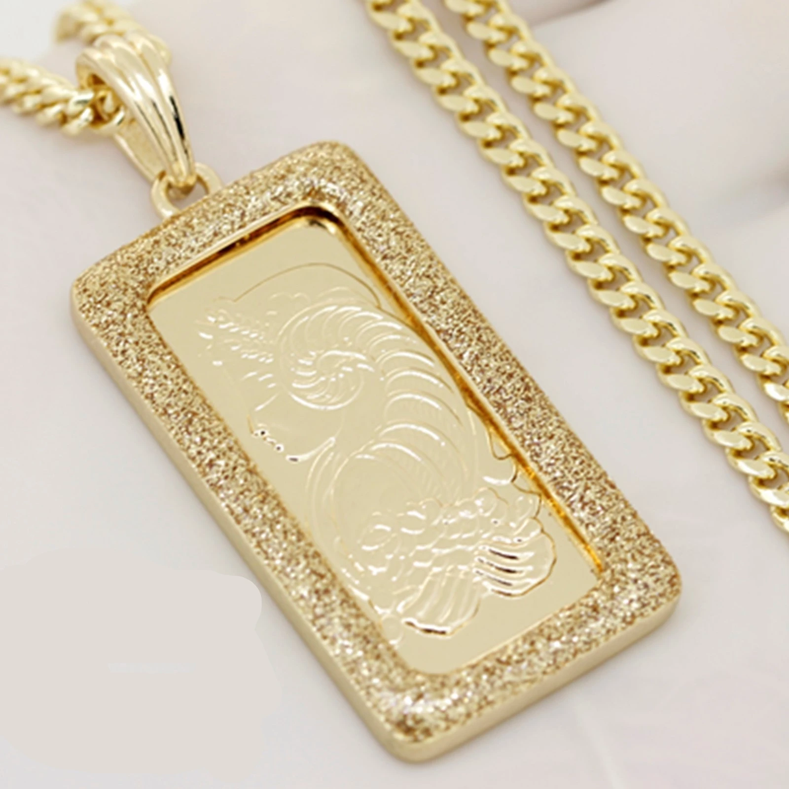 14K Gold Plated Hiphop Gold Frame Pendant 30"Cuban Link Chain