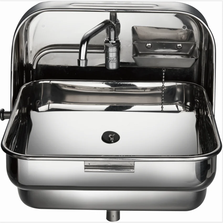 

Stainless Steel Folding Sink with Integrated Faucet Polished GR-595 Caravan Camper RV Boat