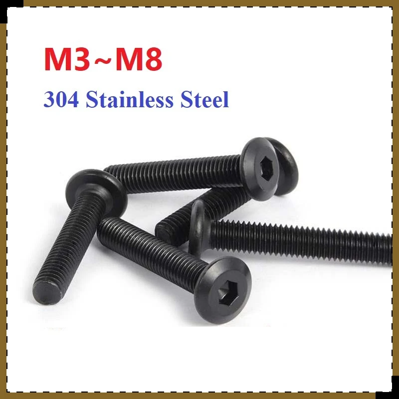 M3 M4 M5 M6 M8 304 Stainless Steel Black Large Flat Head Chamfered Hex Hexagon Socket Furniture Screws Bolt