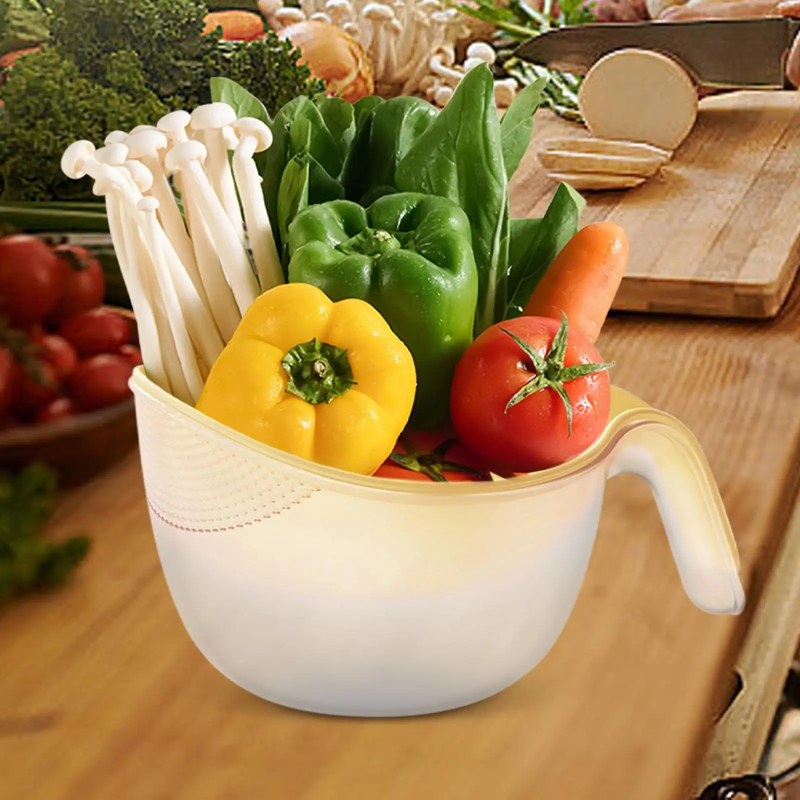 

Fruit Strainer Double-Layer Vegetable Drainer Rice Rinser Strainer For Berries Tomatoes Grapes College Students Busy Parents