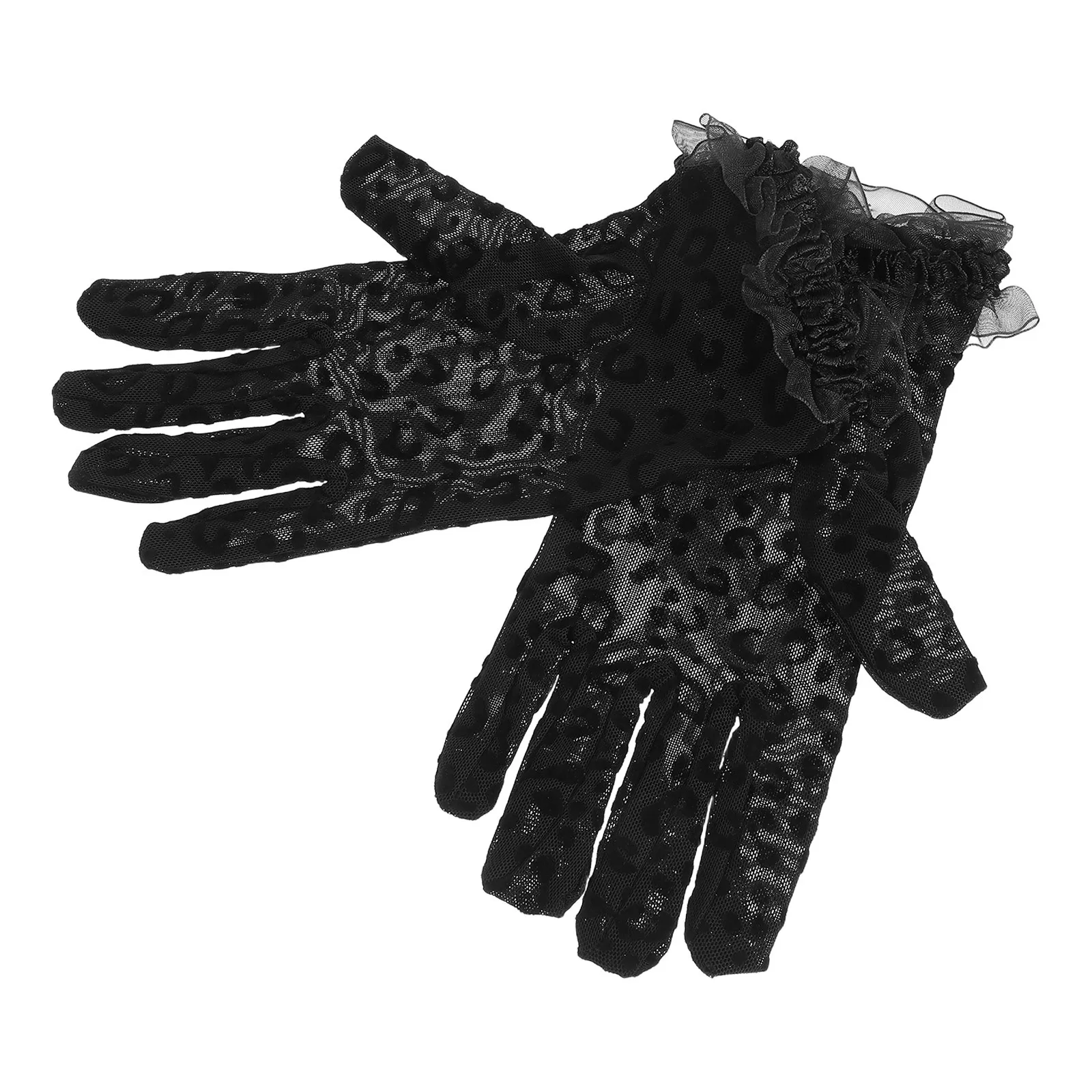 2 Buah Sarung Tangan Motif Macan Tutul Sarung Tangan Renda Malam Pernikahan Pesta Antik Ringan Bersirkulasi Jaring Pendek Wanita