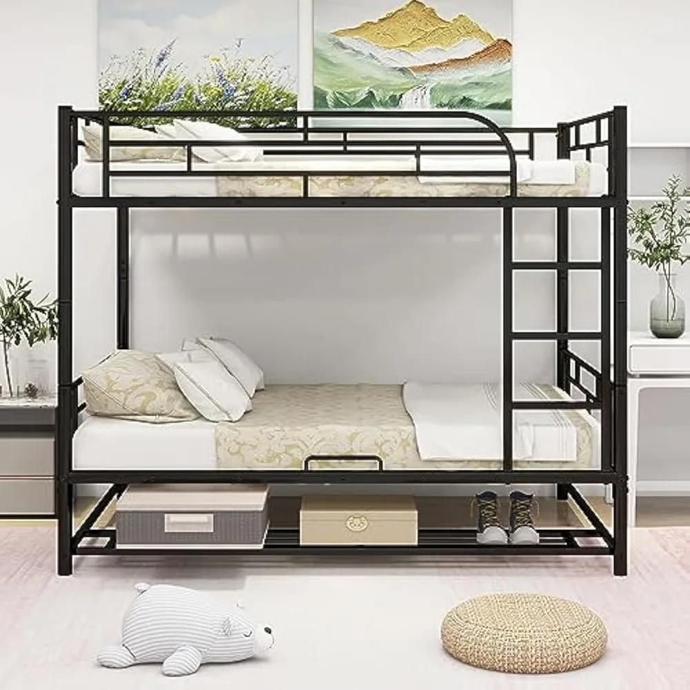 

Metal Full over Full Bunk Beds, Heavy Duty Full Size Bunk Beds with Shelf and Slatted Support