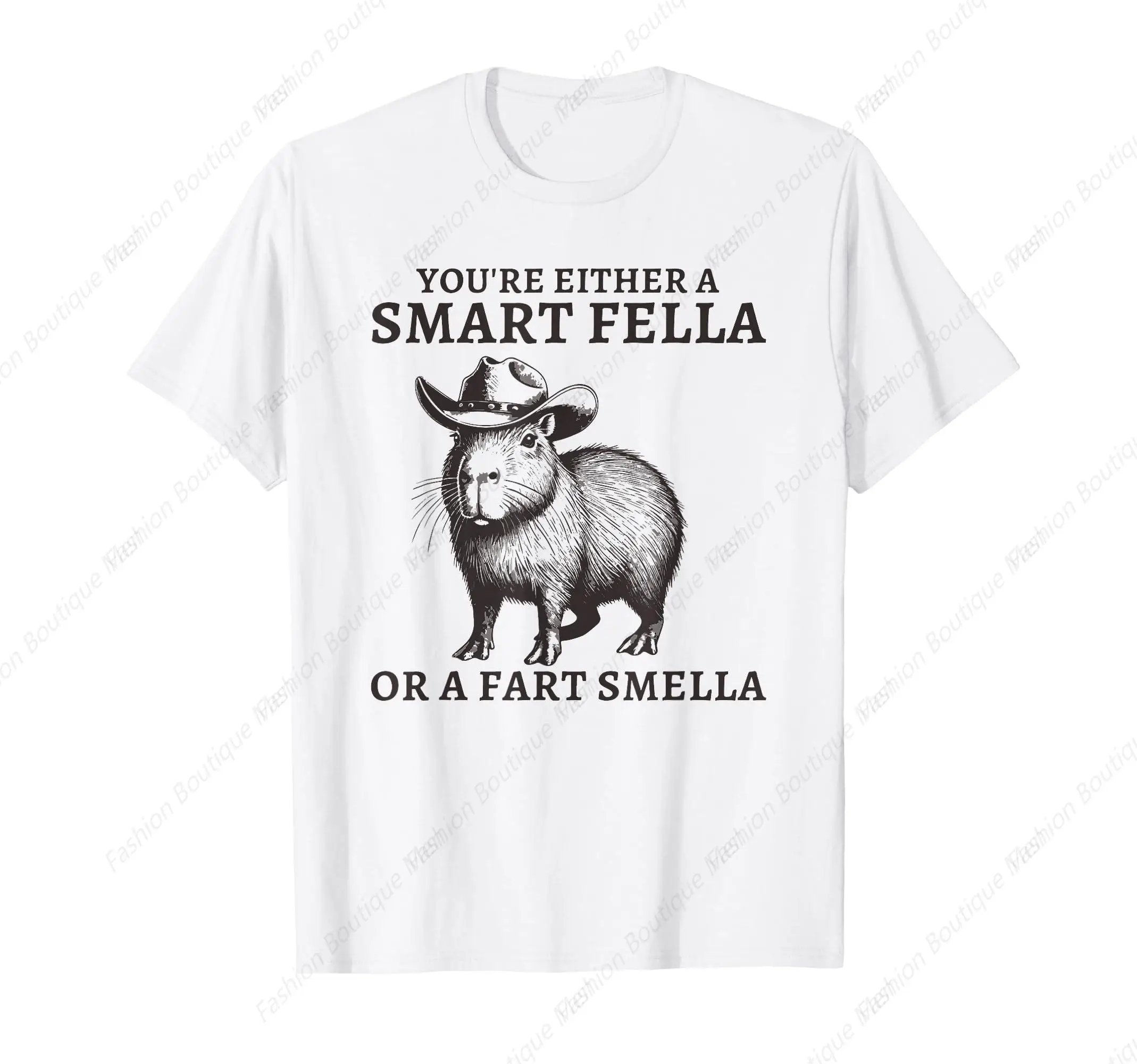 Funny Capybara You're Either A Smart Fella Or A Fart Smella T-Shirt Cotton Tops  Design Special Street Tee Shirt