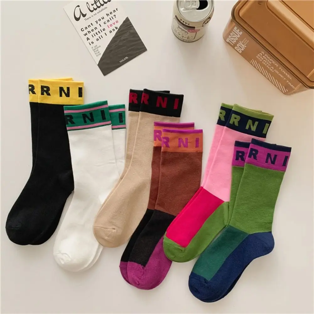 

Middle Tube Hosiery Women Cotton Socks For Women Comfortable Alphabet Contrast Color Sock