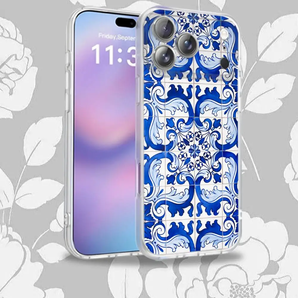 حافظة هاتف P-Porcelain B-Blue and White لهاتف iPhone 15,12,11,14,13,17,16,Plus,Air,Pro,Max,E,Mini for Magsafe Magnetic Frosted