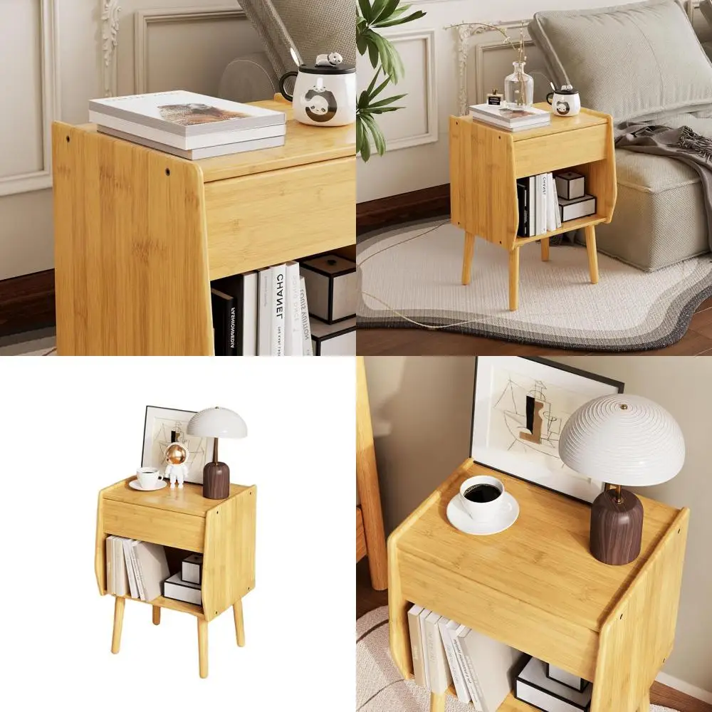 

Nightstand with Drawer Open Shelf, Mid Century Modern Bedside Table, Small End Table for Living Room&Small Spaces, Bedroom, Natu