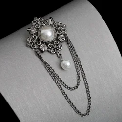 Women's Vintage Baroque Emblem Fashion Accessories European Pattern Pearl Chain Pins Suit Chest Pins Vintage Chest Pins