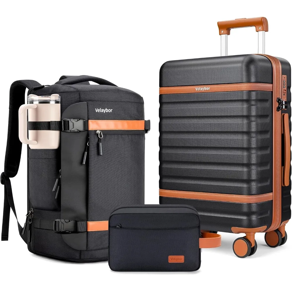 20 Inch 3 Piece Carry-On Luggage Set: Lightweight PC Suitcase, Silent Spinners, Airline Approved, Hardside, TSA Lock