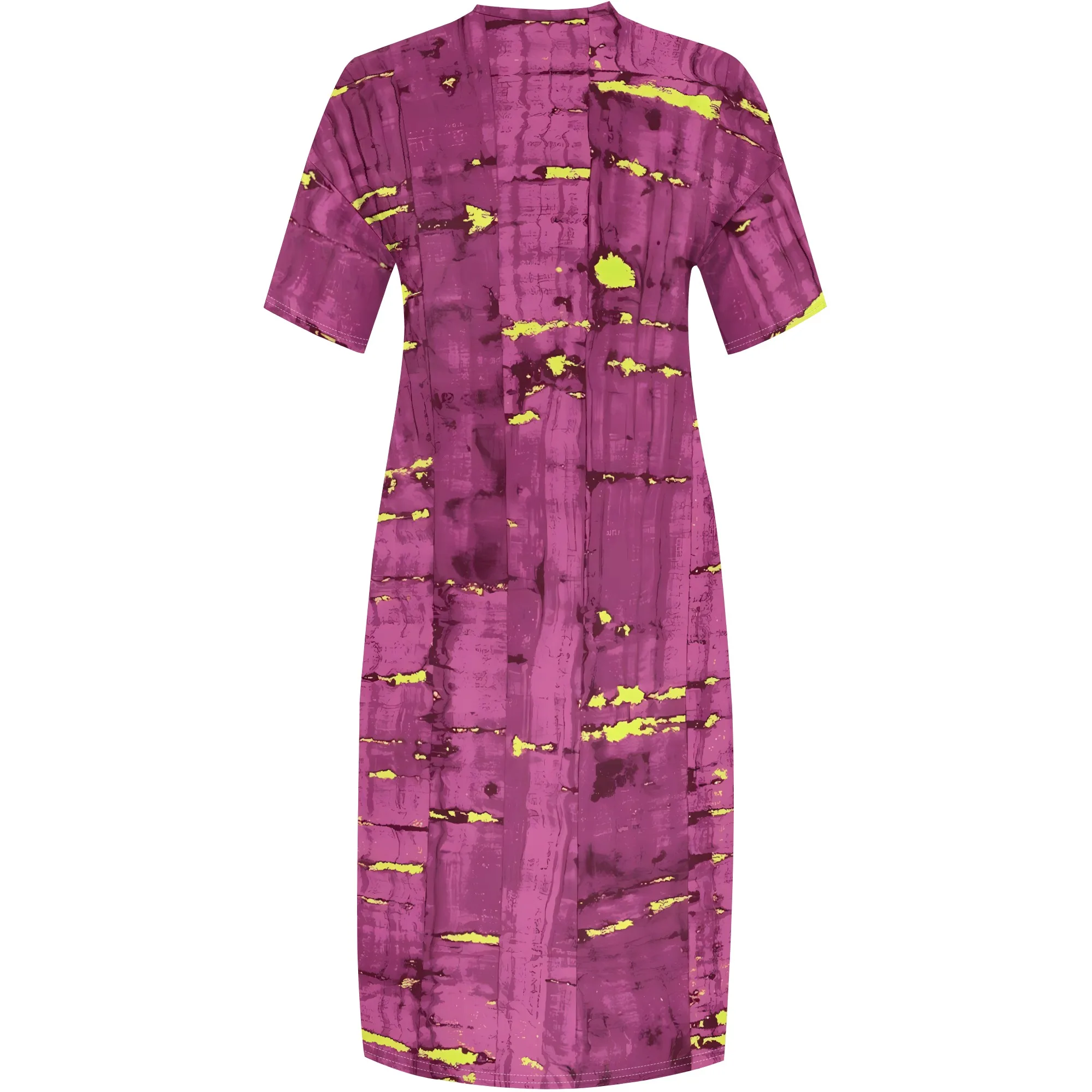 Gaun Motif Nupusa Tertekan untuk Wanita Gaun Midi Lengan Pendek Leher V Kasual Musim Panas Ukuran Besar