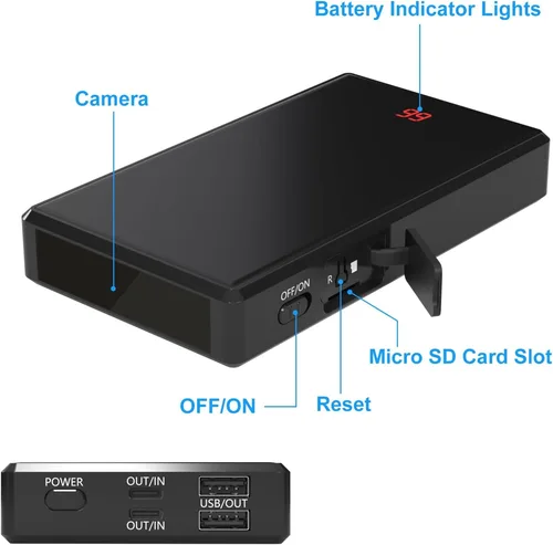 Imagen 2 del producto Cámara con cargador portátil, Mini cámara Full HD de 1080P con WiFi y visión nocturna, Banco de energía inalámbrico, cámara niñera para seguridad del hogar