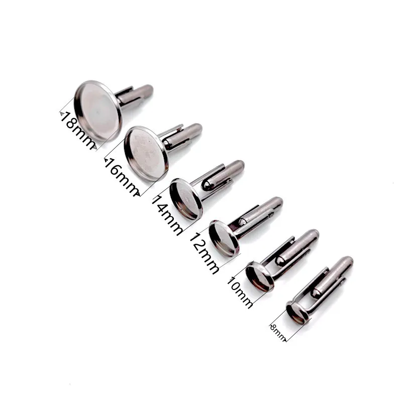 4pcs Stainless Steel Cufflink Base 8/10/12/14/16/18mm Blanks Cabochon Cufflinks Settting Diy For Mens Shirt Cuffs Jewelry Making