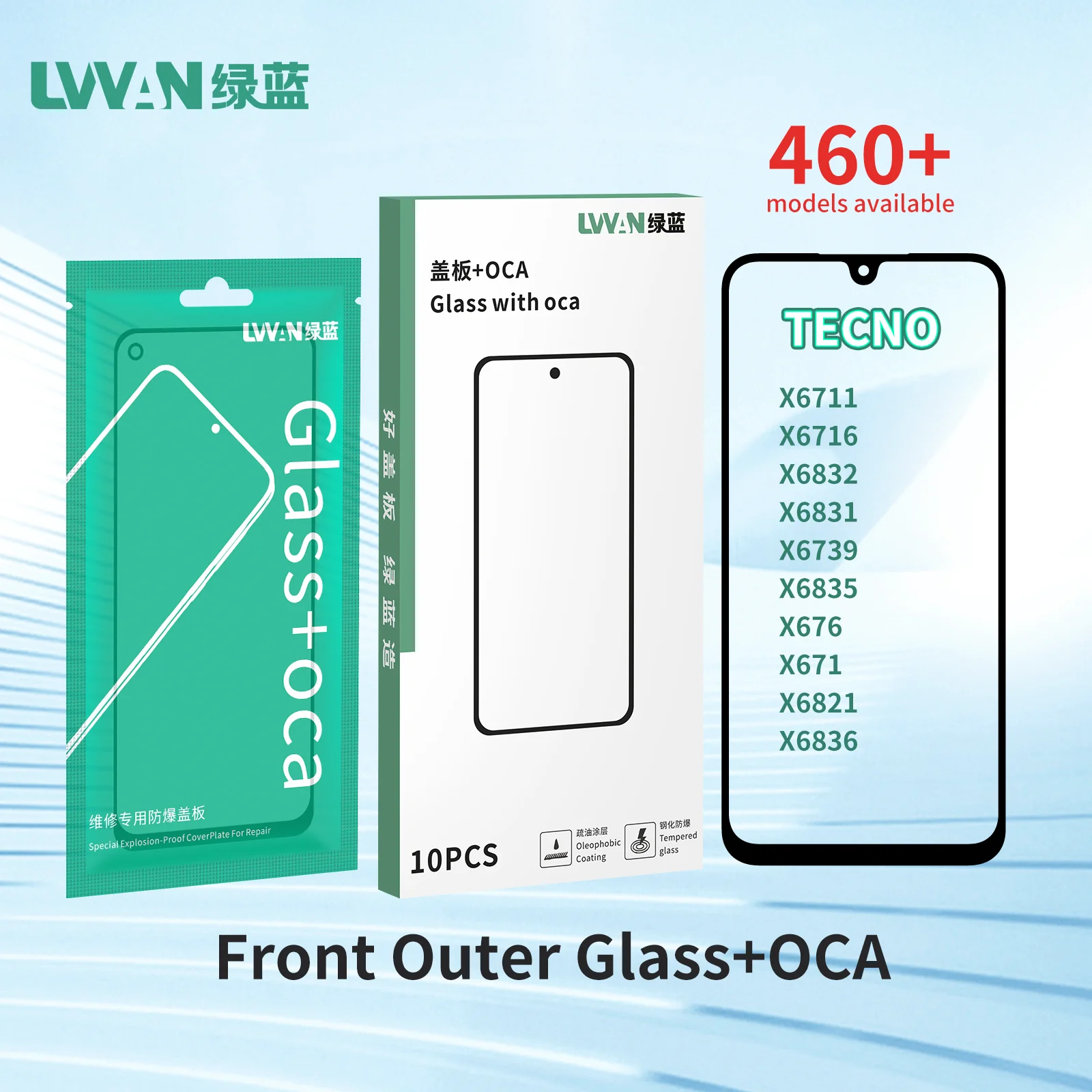5PCS Screen Front Outer Glass with OCA for TECNO X6711 X6716 X6832 X6831 X6739 X6835 X676 X671 X6821 X6836 Glass Replacement