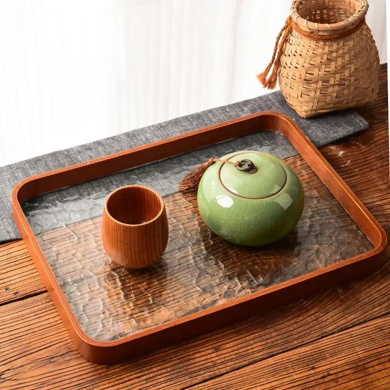 Household Wooden Teacup Tray Living Room Rectangular Tea Set Tea Tray Small Luxury High-grade Key Tray Desktop Decoration Plate