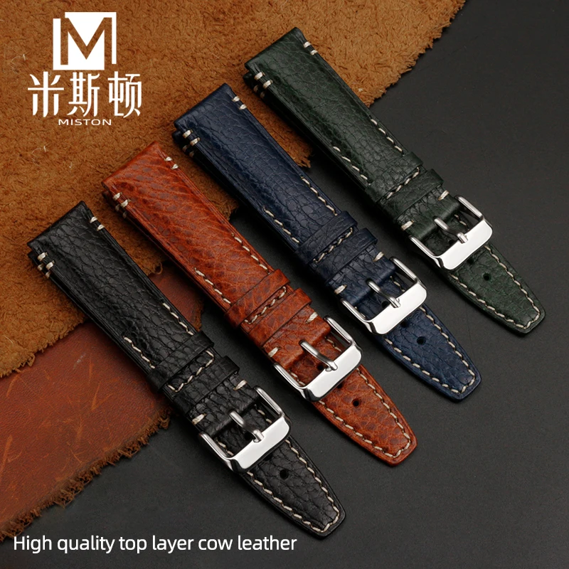 20mm Leather strap for Rolex Water Ghost Omega SEAMASTER 300 Seiko green deep brown watchband bracelet Italian Cow leather men's