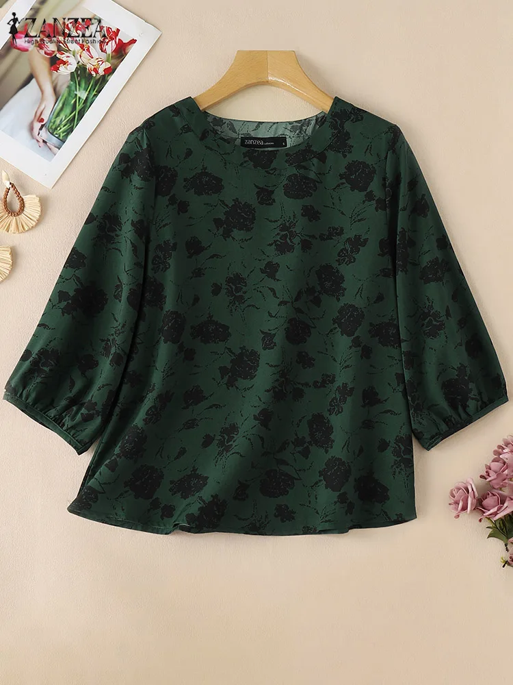 ZANZEA Leisure Vintage Blusas Mujer Autumn 2024 Women 3/4 Sleeve Casual Tunic Tops Loose Holiday Floral Printed O neck Blouses